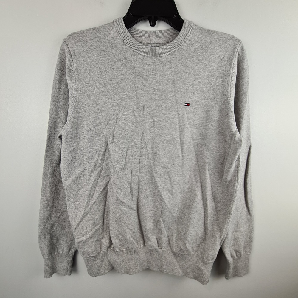 Tommy Hilfiger Womens Heather Gray Cotton Crewneck Sweater Small‎ Flag Logo S/P